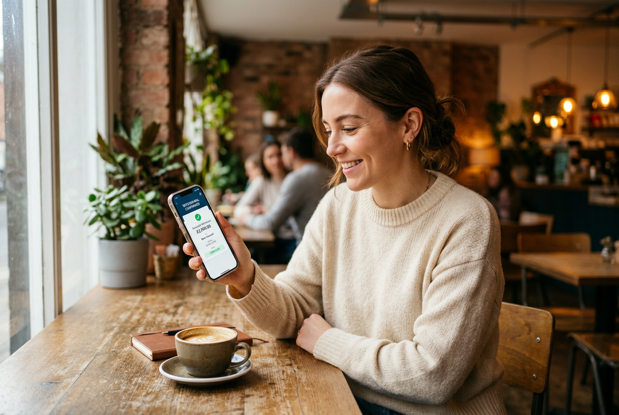 A person comfortably managing their winnings on a mobile device.
